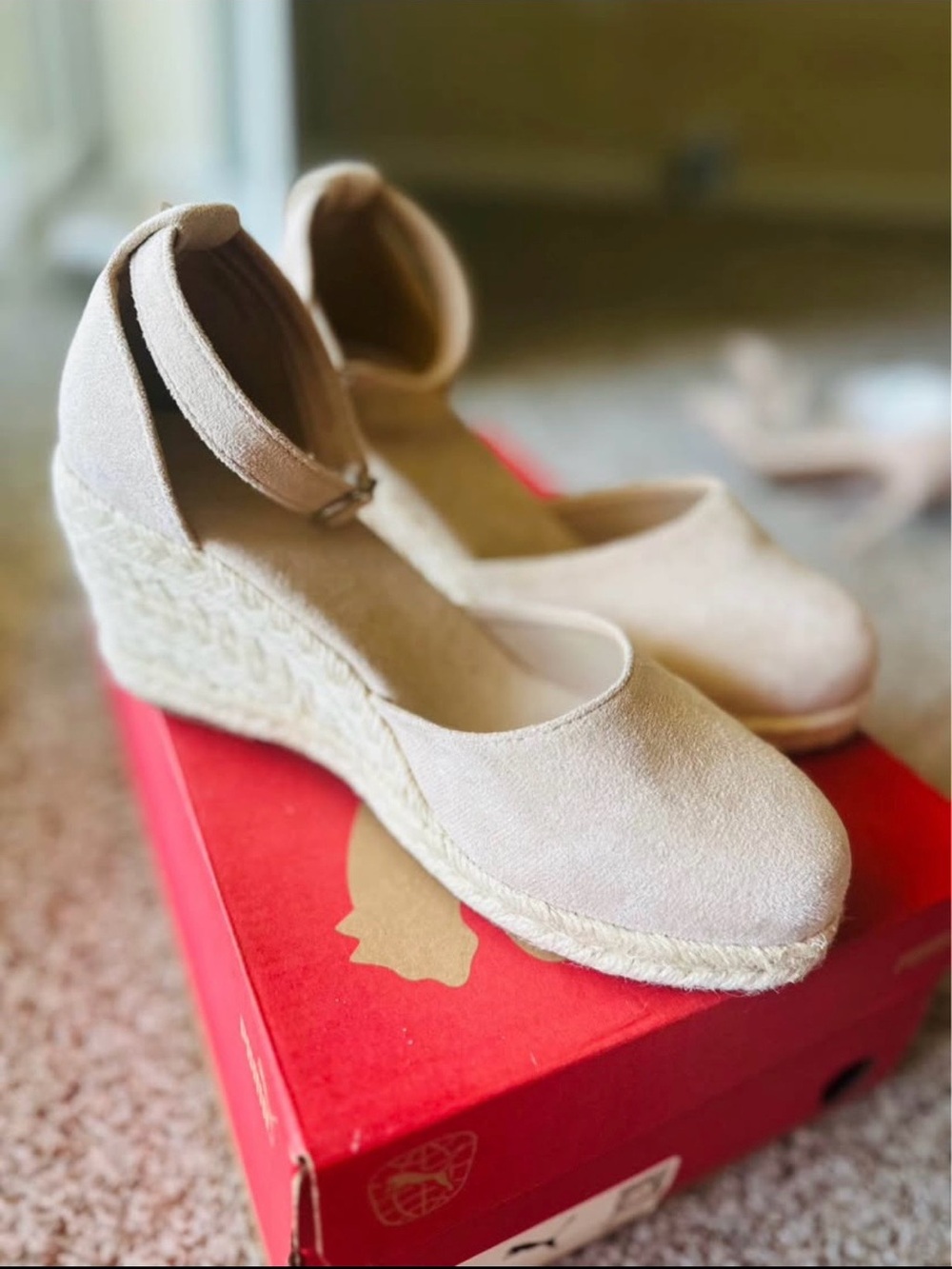 Beige Espadrille Wedge Sandals with Ankle Strap